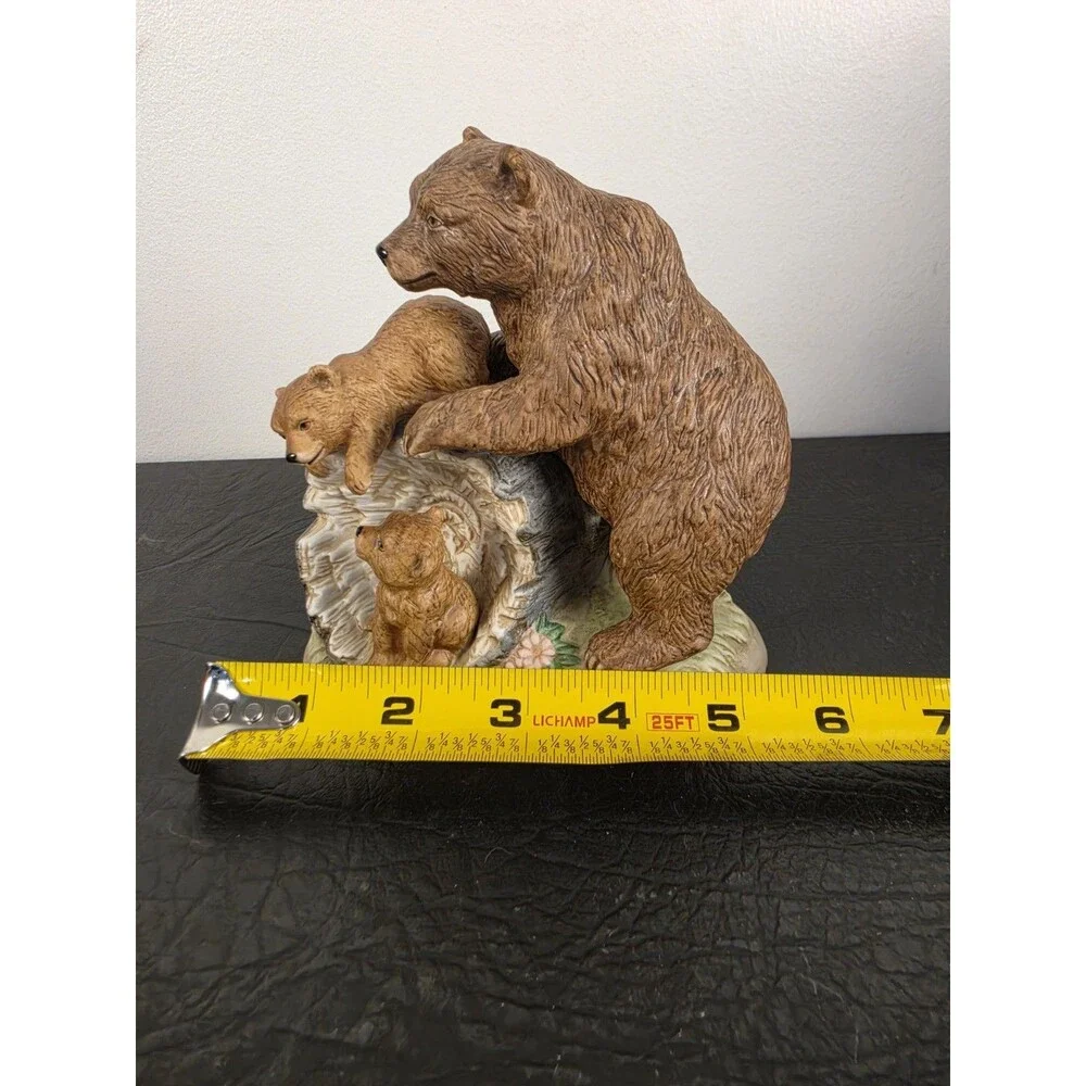 Curious Cubs Bear Family On Log & Base HOMCO Figurine #1435 Home Interiors Mama